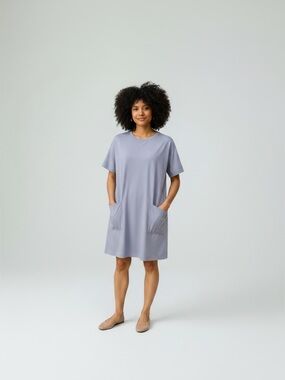 Eileen Fisher hyacinth lavender shortsleeve pullover cotton Tshirt dress large